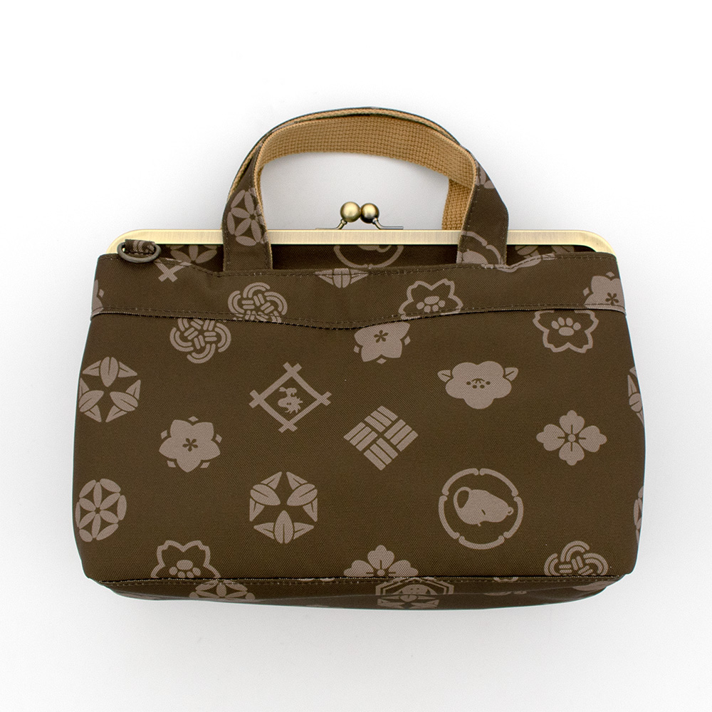 SNC がま口手提げバッグ 花小紋 :色: 黒柿