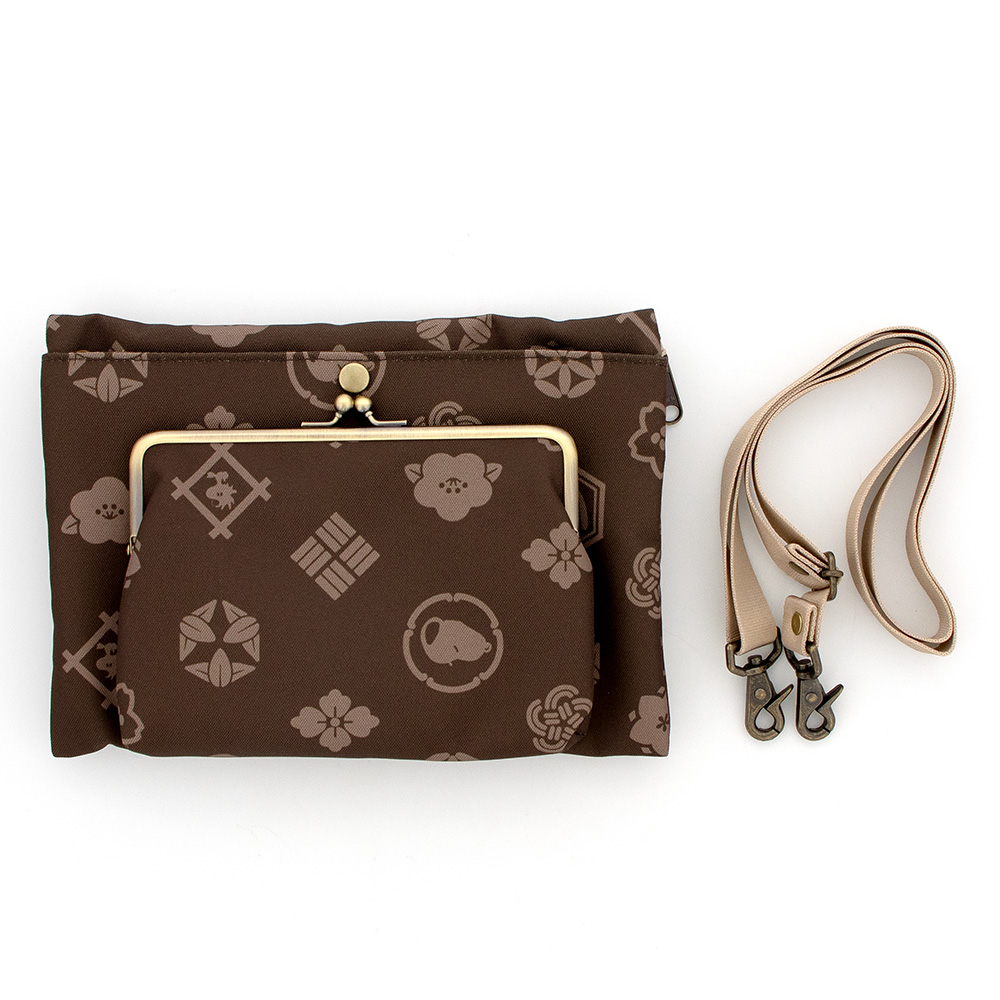 SNC がま口ポケット付サコッシュ 花小紋 :色: 黒柿