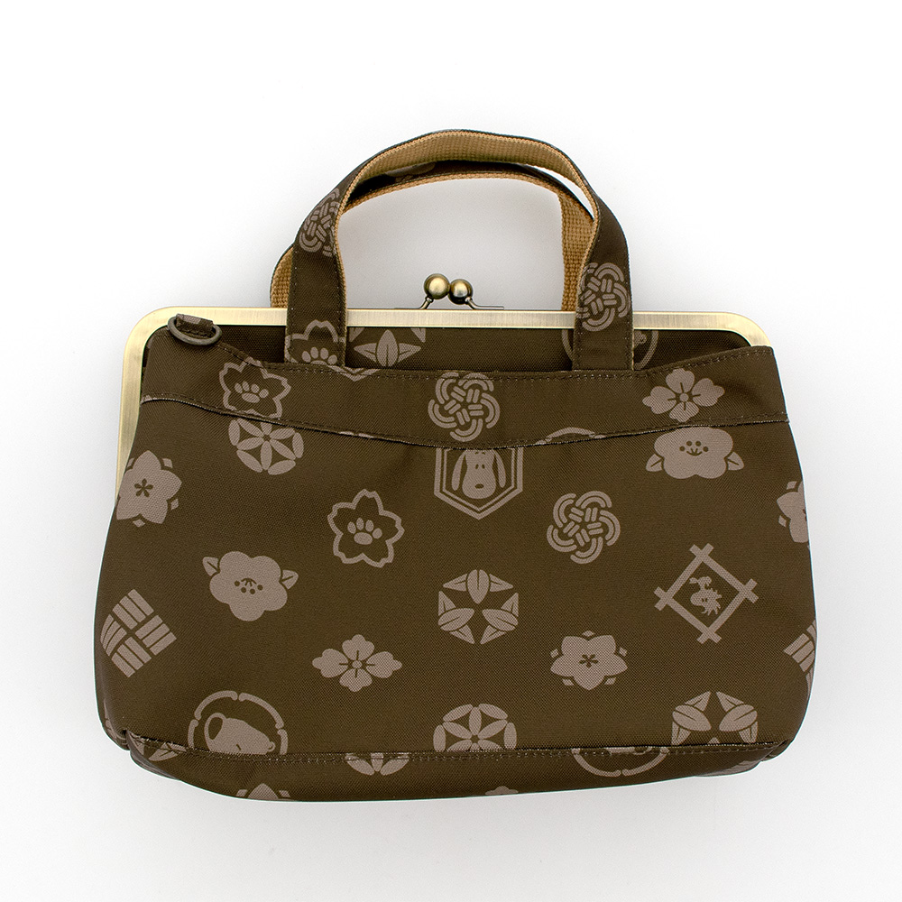 SNC がま口手提げバッグ 花小紋 :色: 黒柿