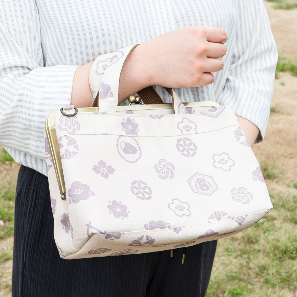 SNC がま口手提げバッグ 花小紋 :色: 黒柿