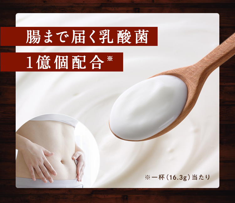 腸まで届く乳酸菌 1億個配合※ ※一杯(17.6g)当たり