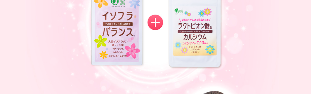 イソフラボンバランスパッケージ画像 + ラクトビオン酸カルシウム画像