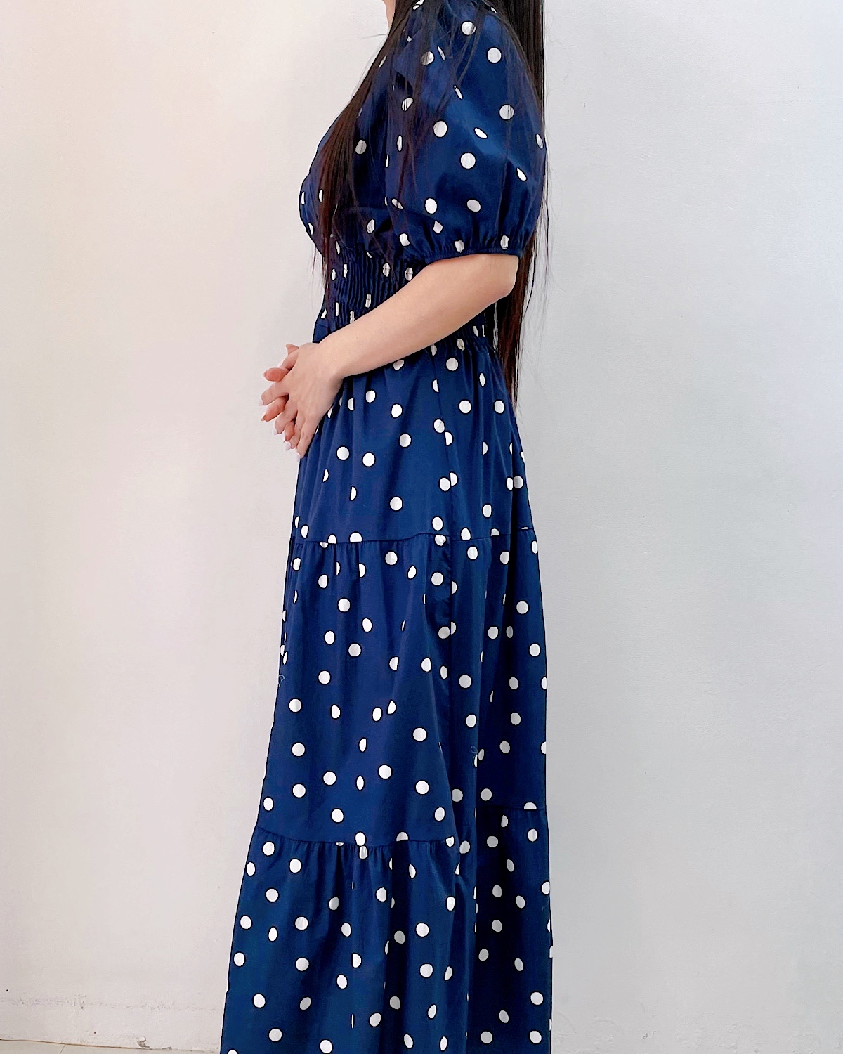 イタリア　コットンシャーリングティアードワンピース カラー: NVY