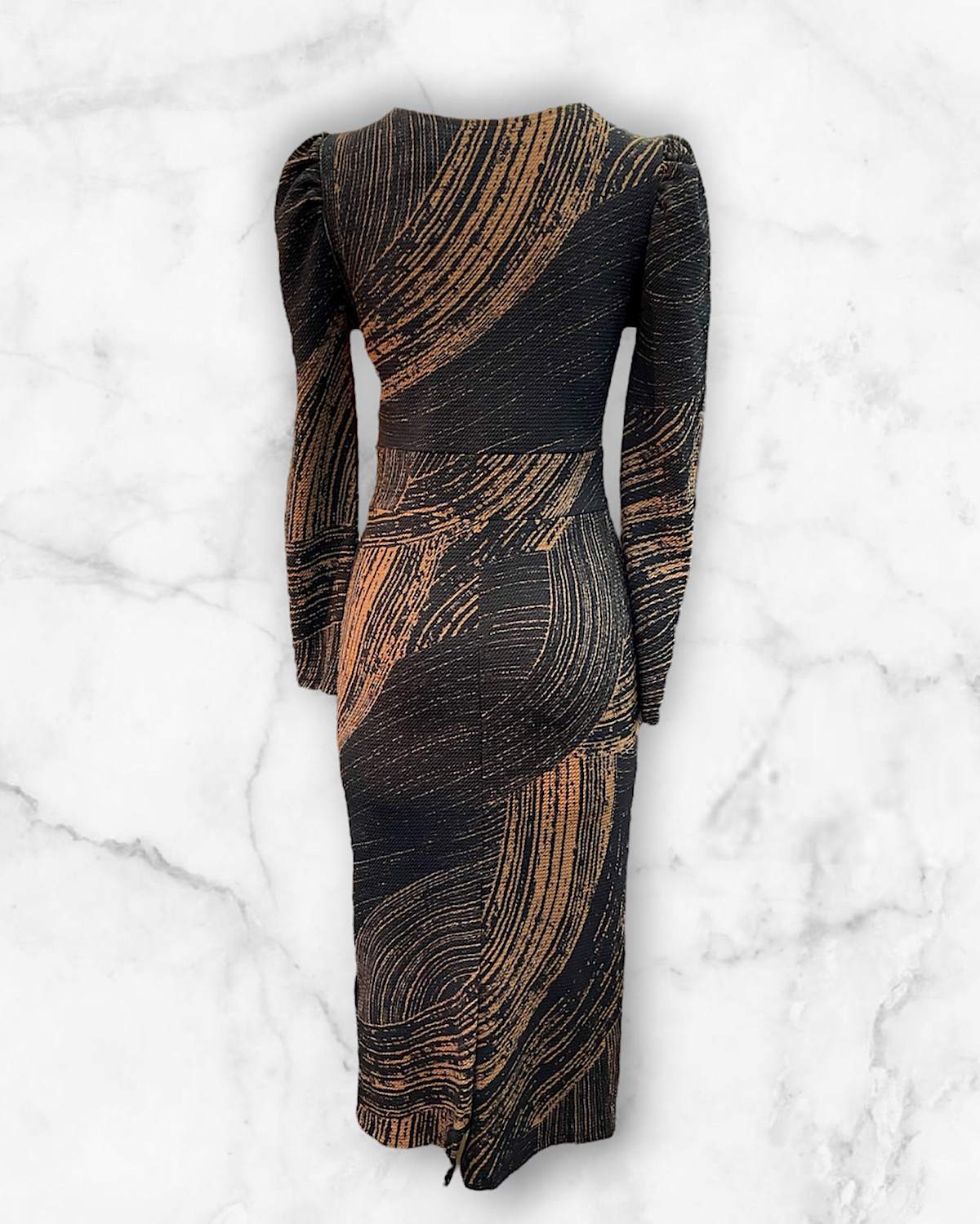 ブラウンマーブルストレッチタイトワンピース