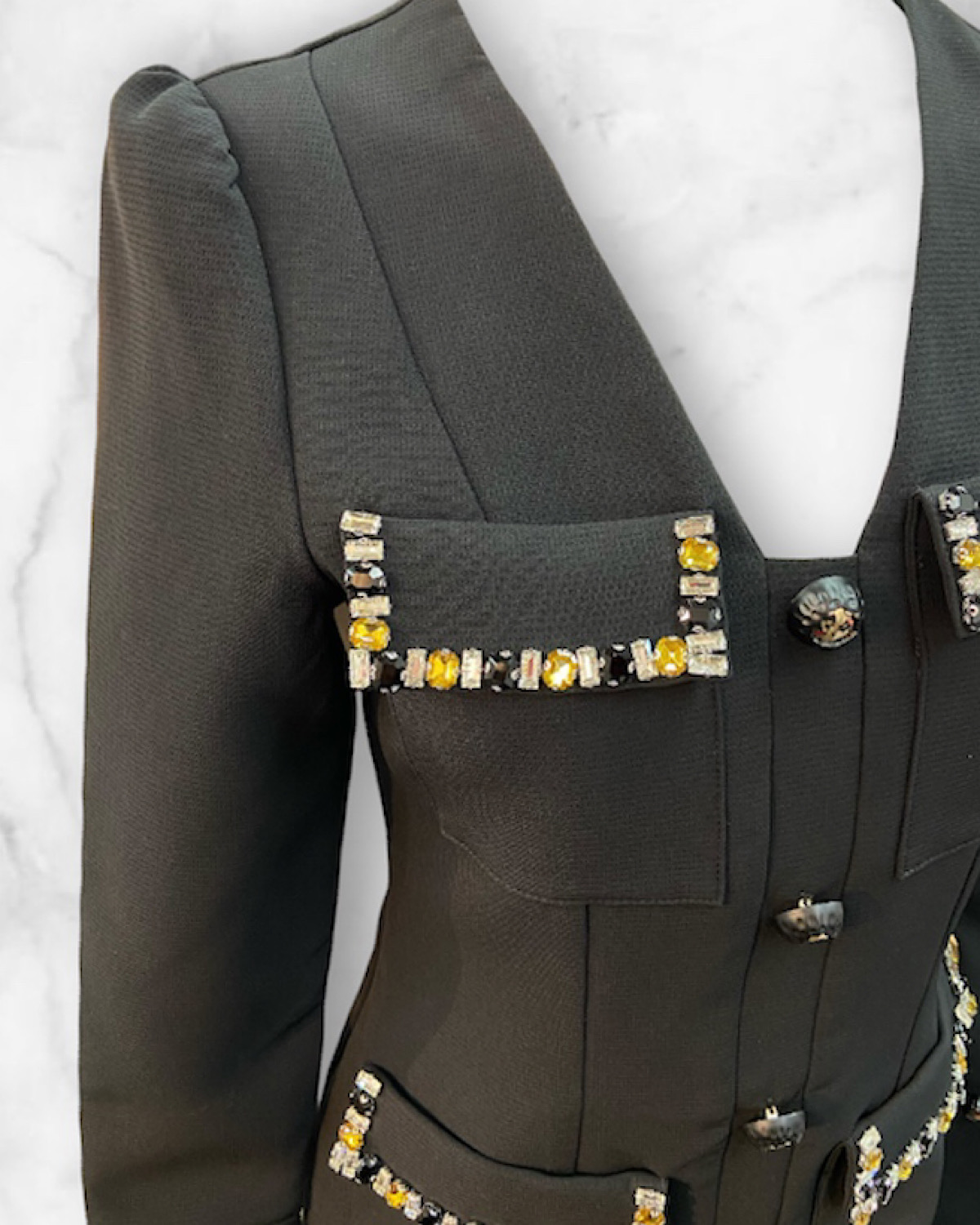 クリスタルストーンブラックドレス サイズ: S