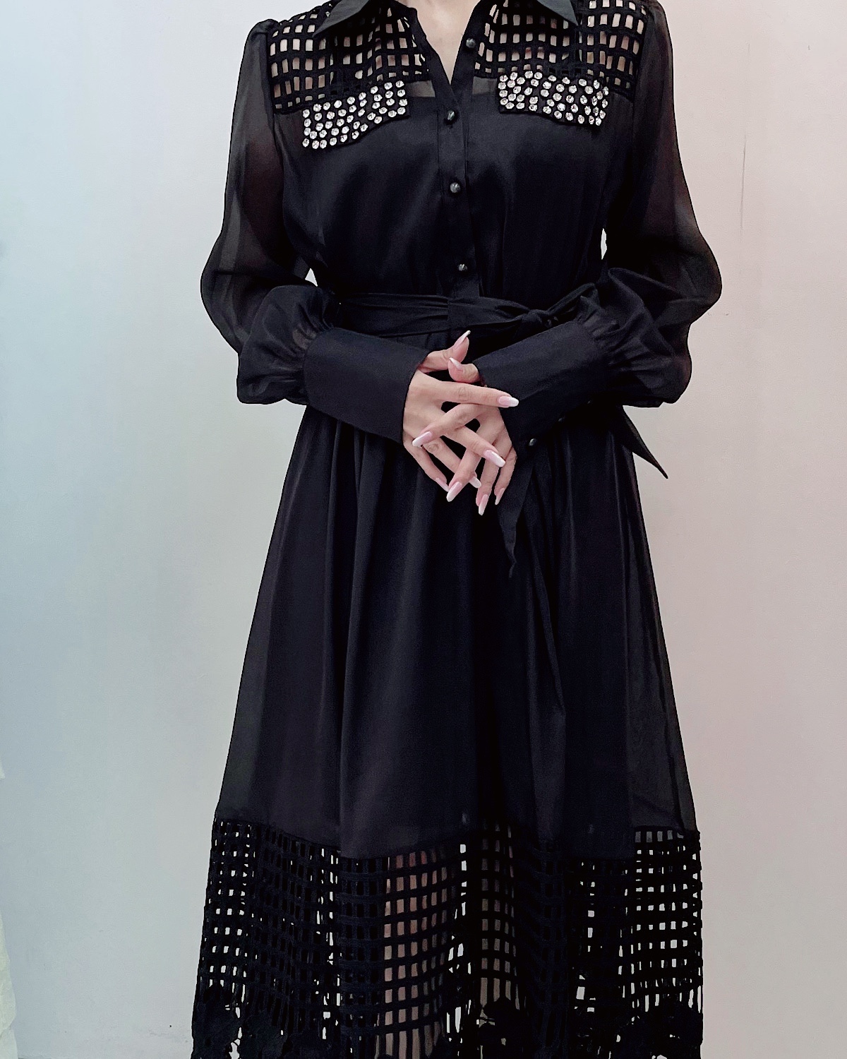 ビジューカットワークロングドレス カラー: ORN