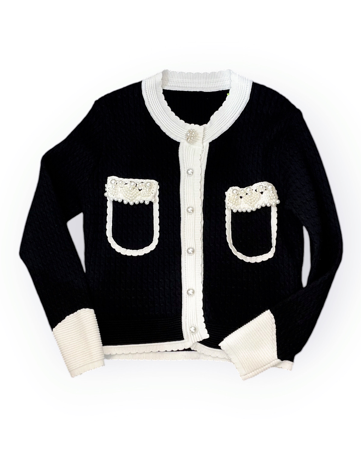 アクセントパールブラックカーディガン