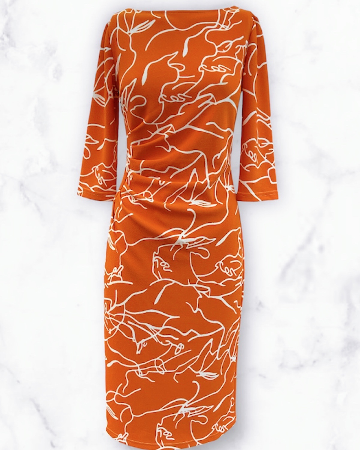 オレンジアートフラワードレープワンピース