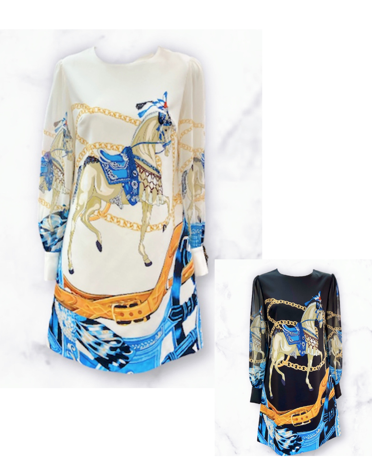 ロイヤルホースモチーフBOXワンピース カラー: WHT, サイズ: S