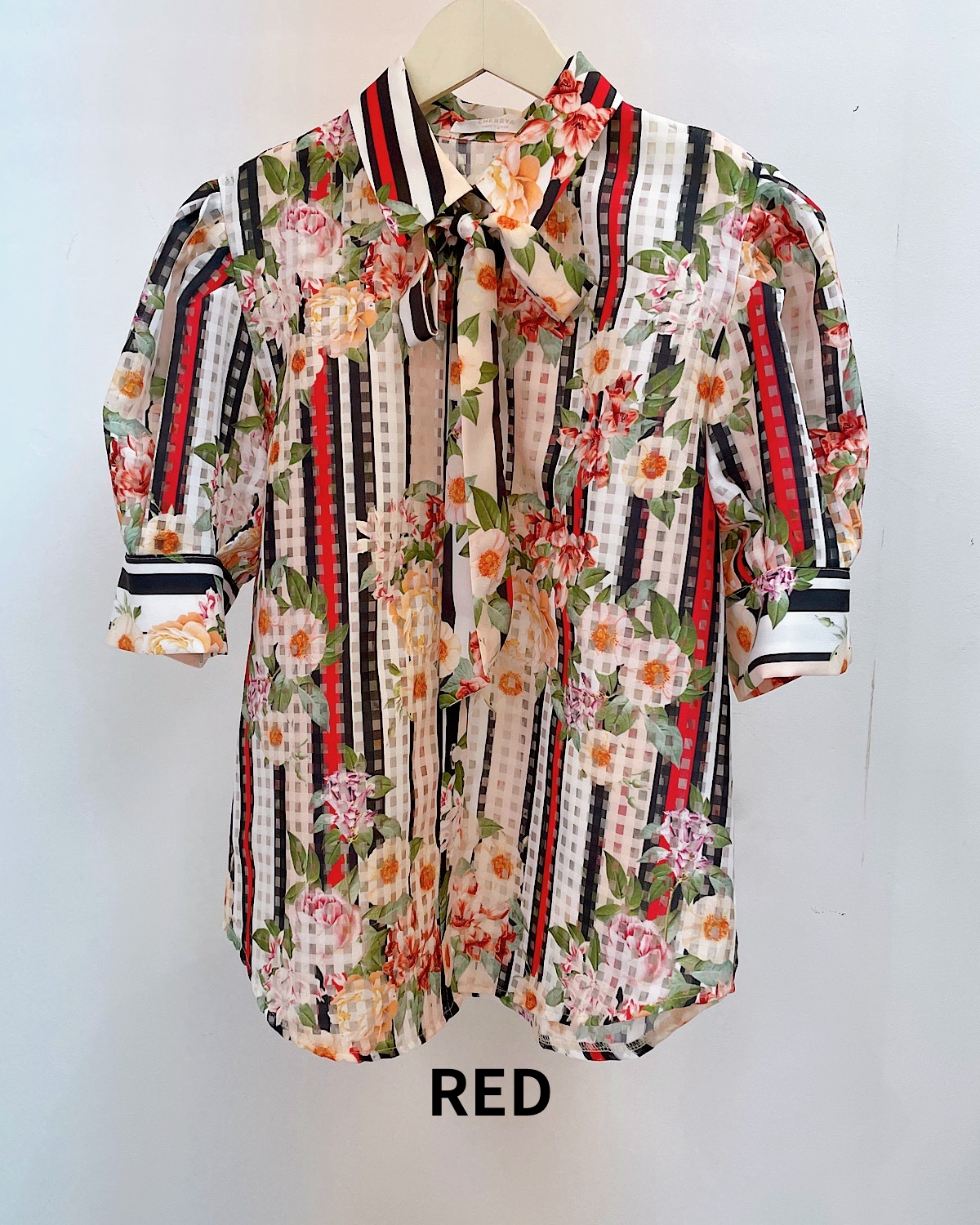 フラワーミックスシアーブラウス カラー: RED