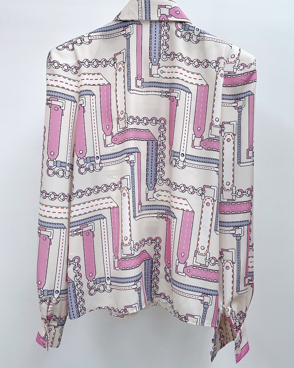 レトロチェーンプリントシャツブラウス カラー: WHT