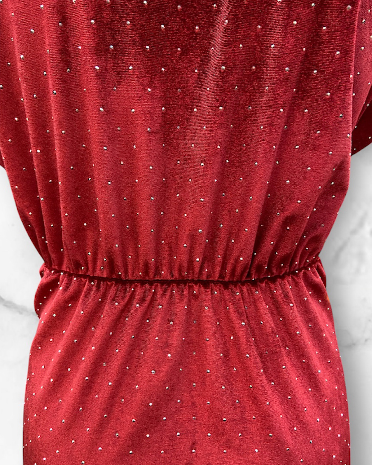 イタリア　ラインストーンベロアタイトワンピース カラー: RED