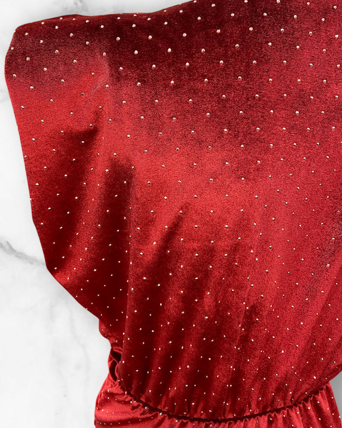 イタリア　ラインストーンベロアタイトワンピース カラー: RED