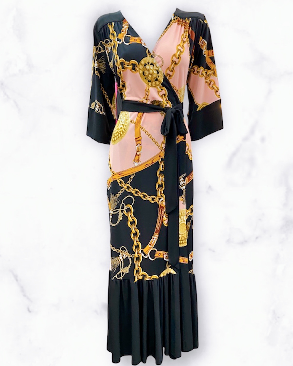 チェーンプリントストレッチワンピース