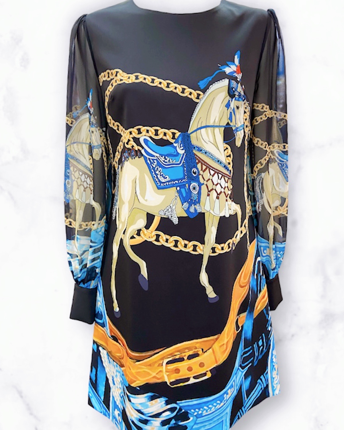 ロイヤルホースモチーフBOXワンピース カラー: WHT, サイズ: S