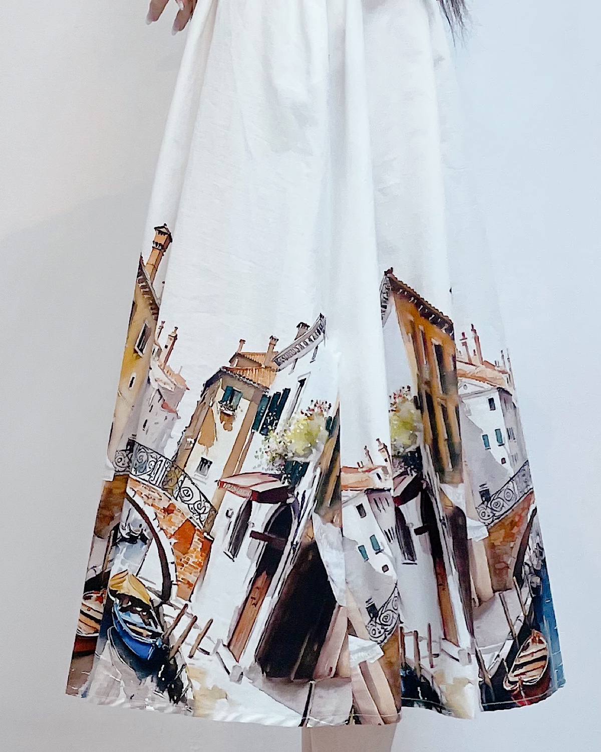 ヴェネツィアアートプリントイタリアコットンシャツワンピース カラー: WHT