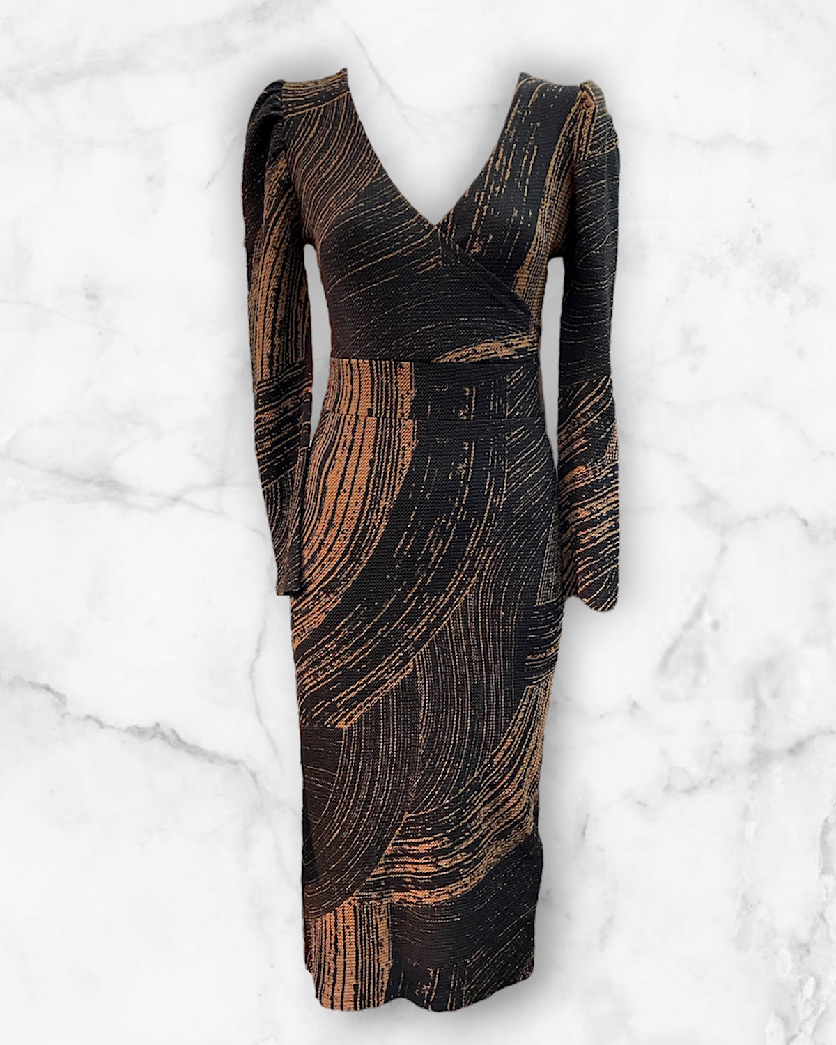 ブラウンマーブルストレッチタイトワンピース