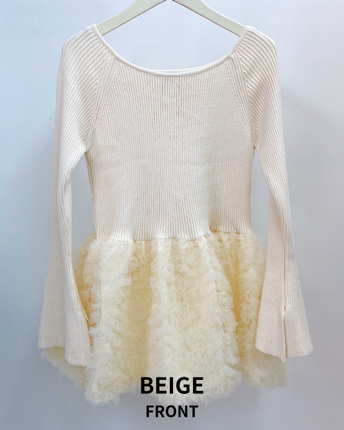 チュールフラワーペプラムニットトップス カラー: WHT