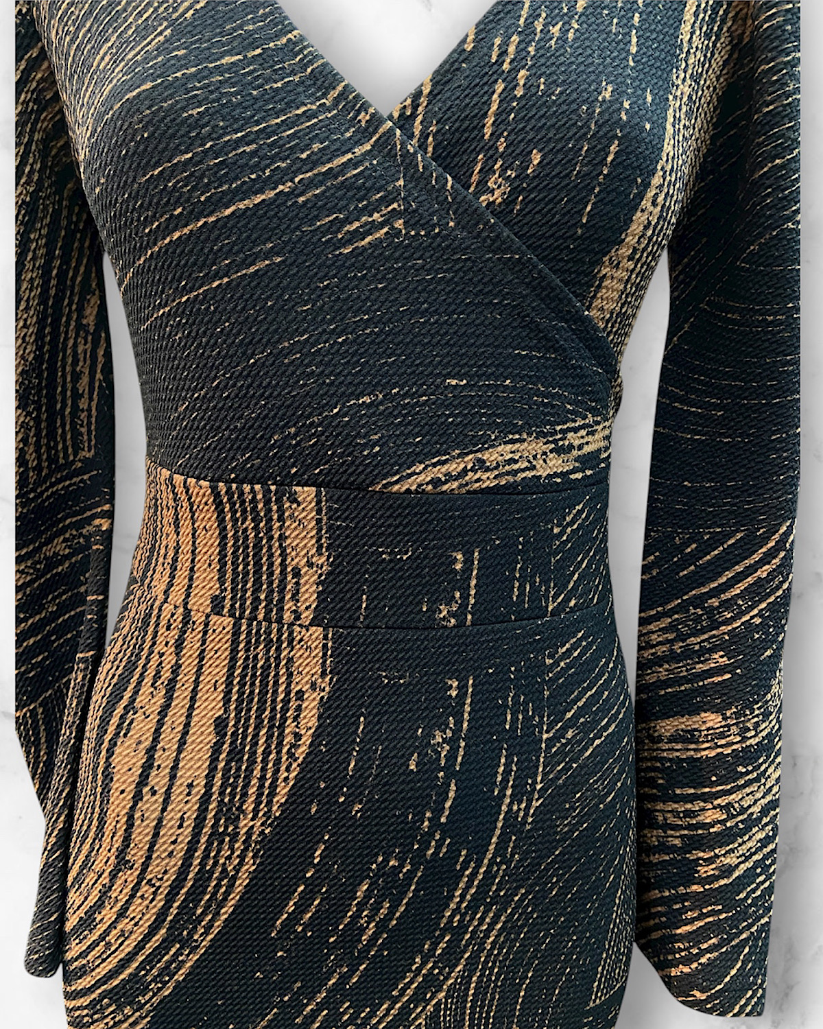 ブラウンマーブルストレッチタイトワンピース