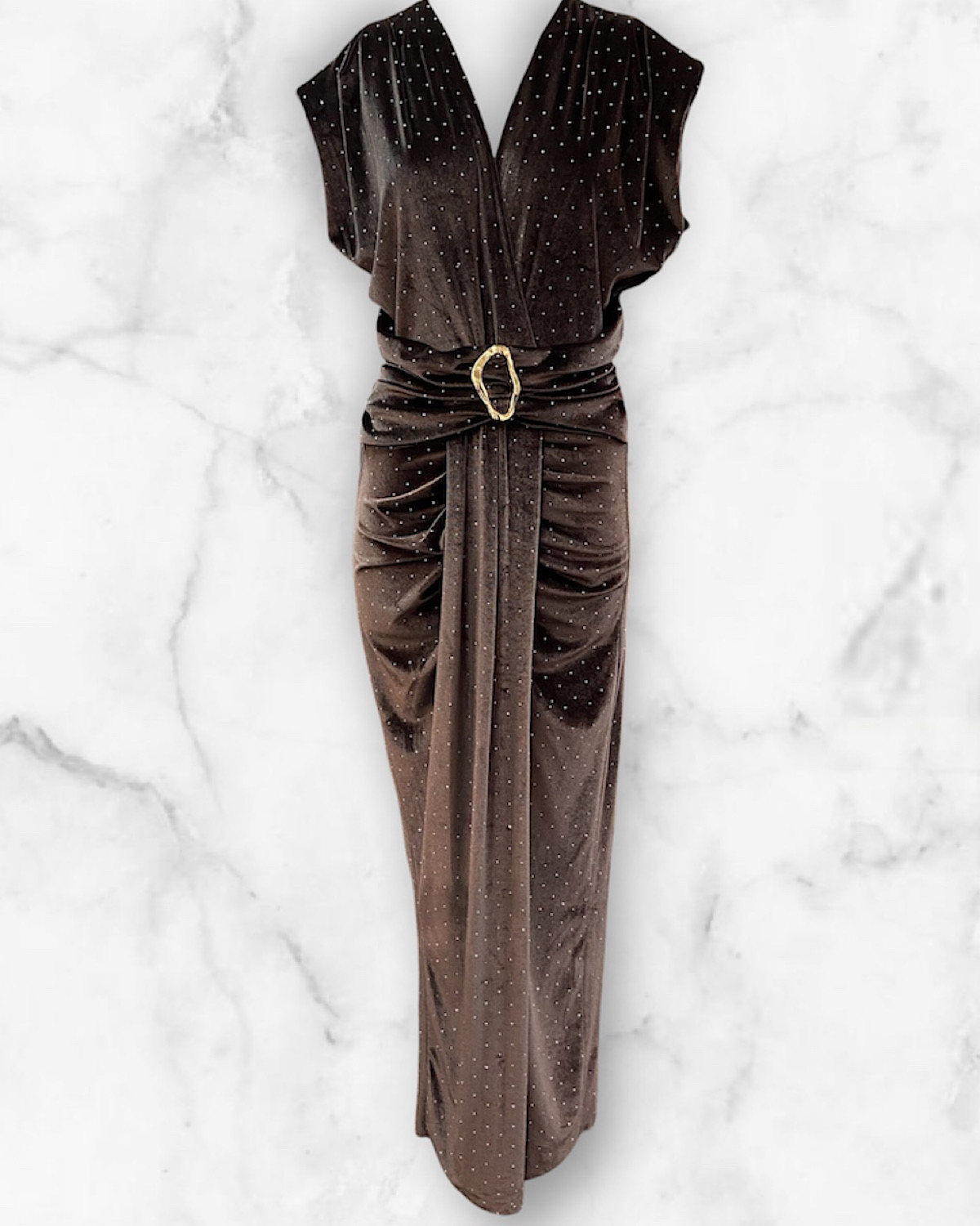 イタリア　ラインストーンベロアタイトワンピース カラー: RED