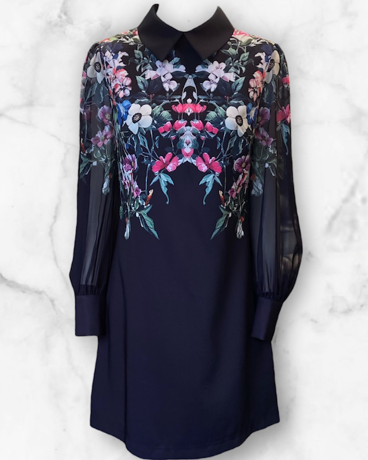 レトロフラワーボックスワンピース カラー: WHT, サイズ: S