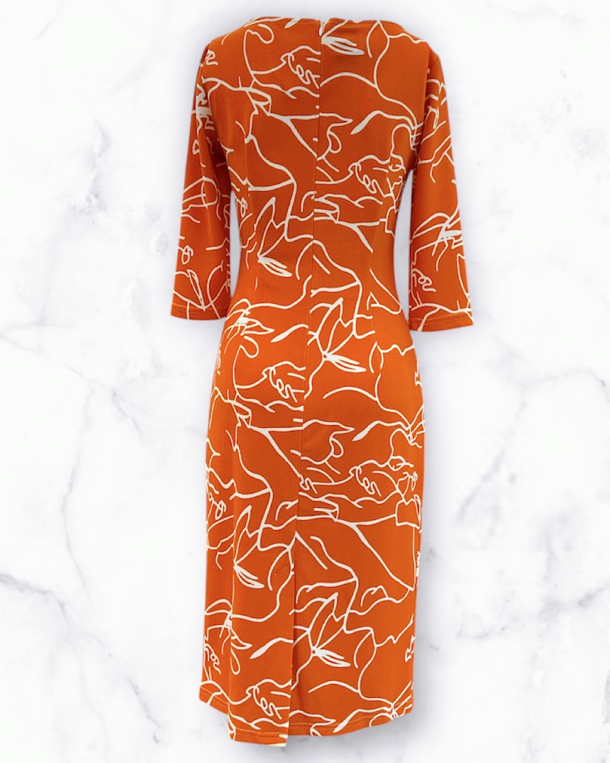 オレンジアートフラワードレープワンピース