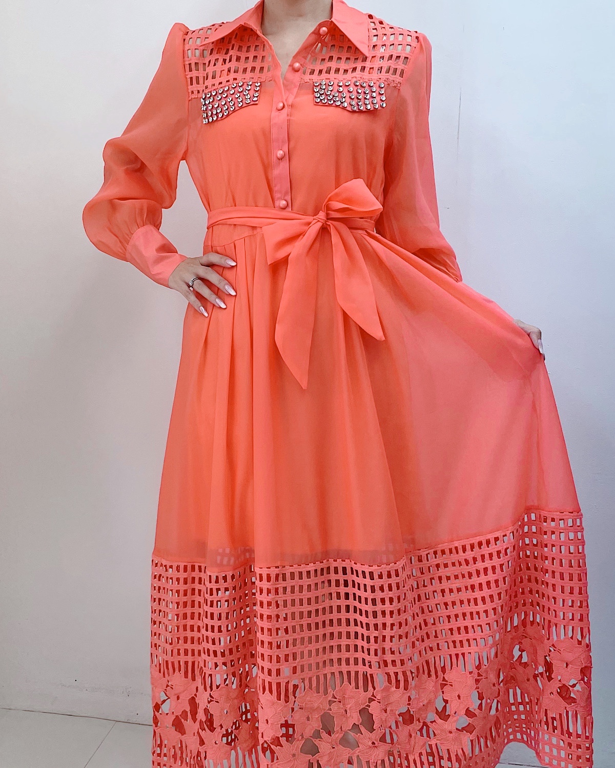 ビジューカットワークロングドレス カラー: ORN