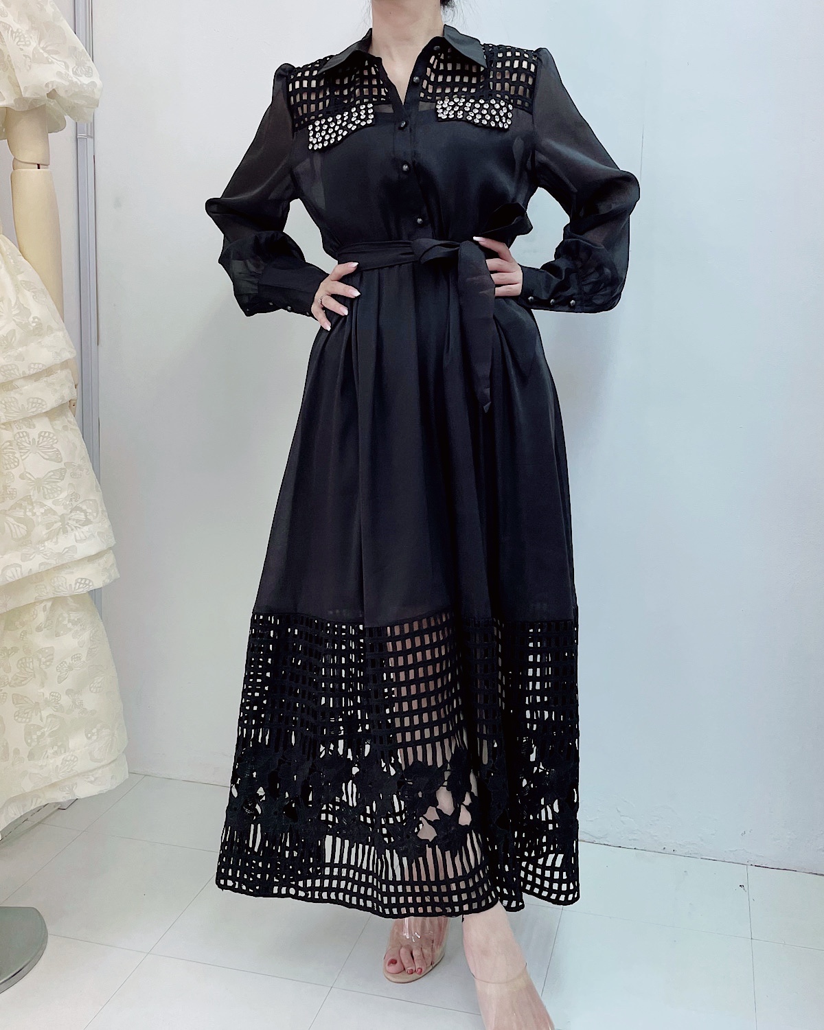 ビジューカットワークロングドレス カラー: ORN