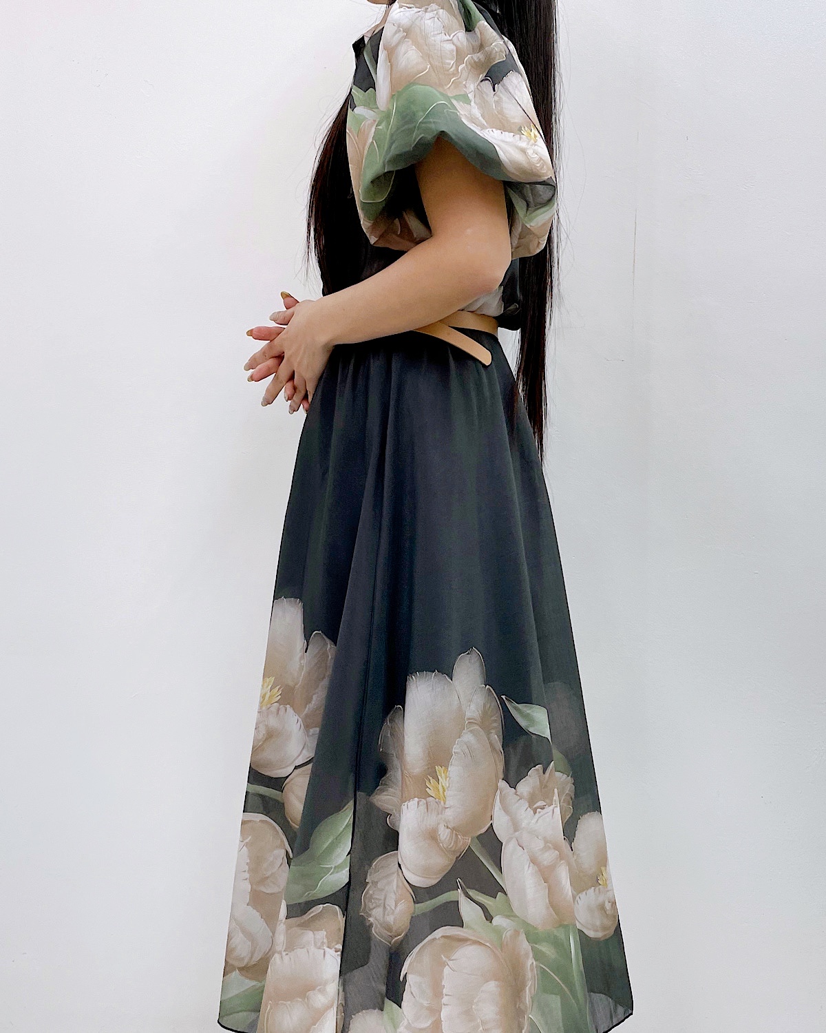 エレガントチューリップパフスリシャツワンピース