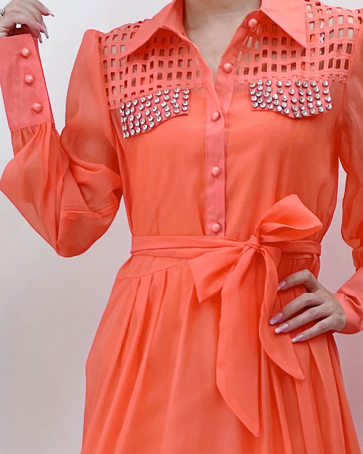 ビジューカットワークロングドレス カラー: ORN