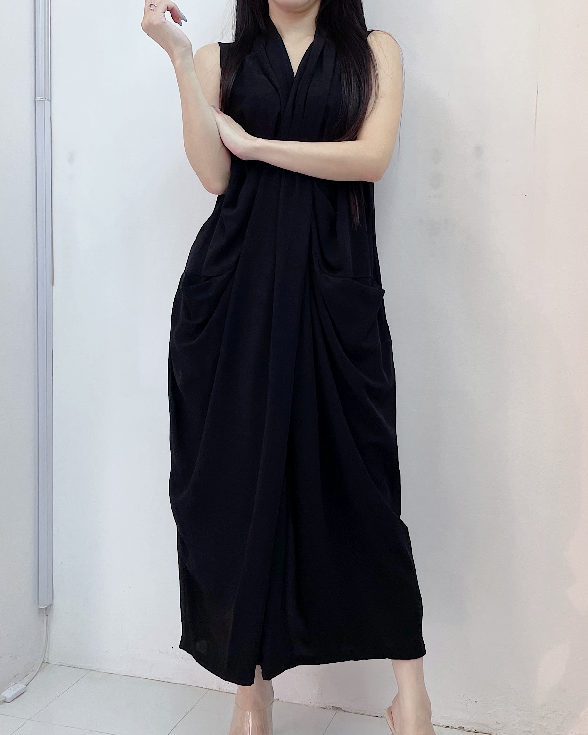 立体ドレープロングワンピース カラー: ORN