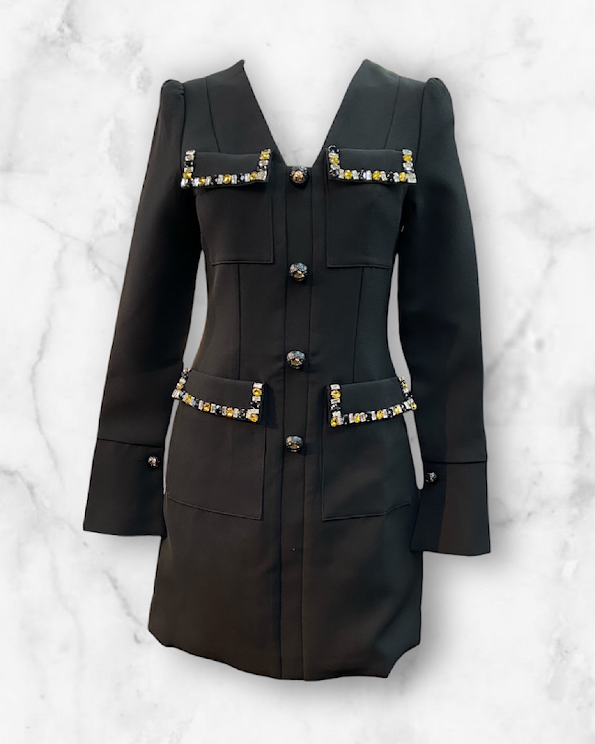 クリスタルストーンブラックドレス サイズ: S