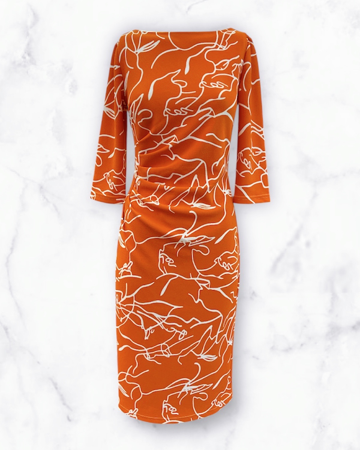 オレンジアートフラワードレープワンピース