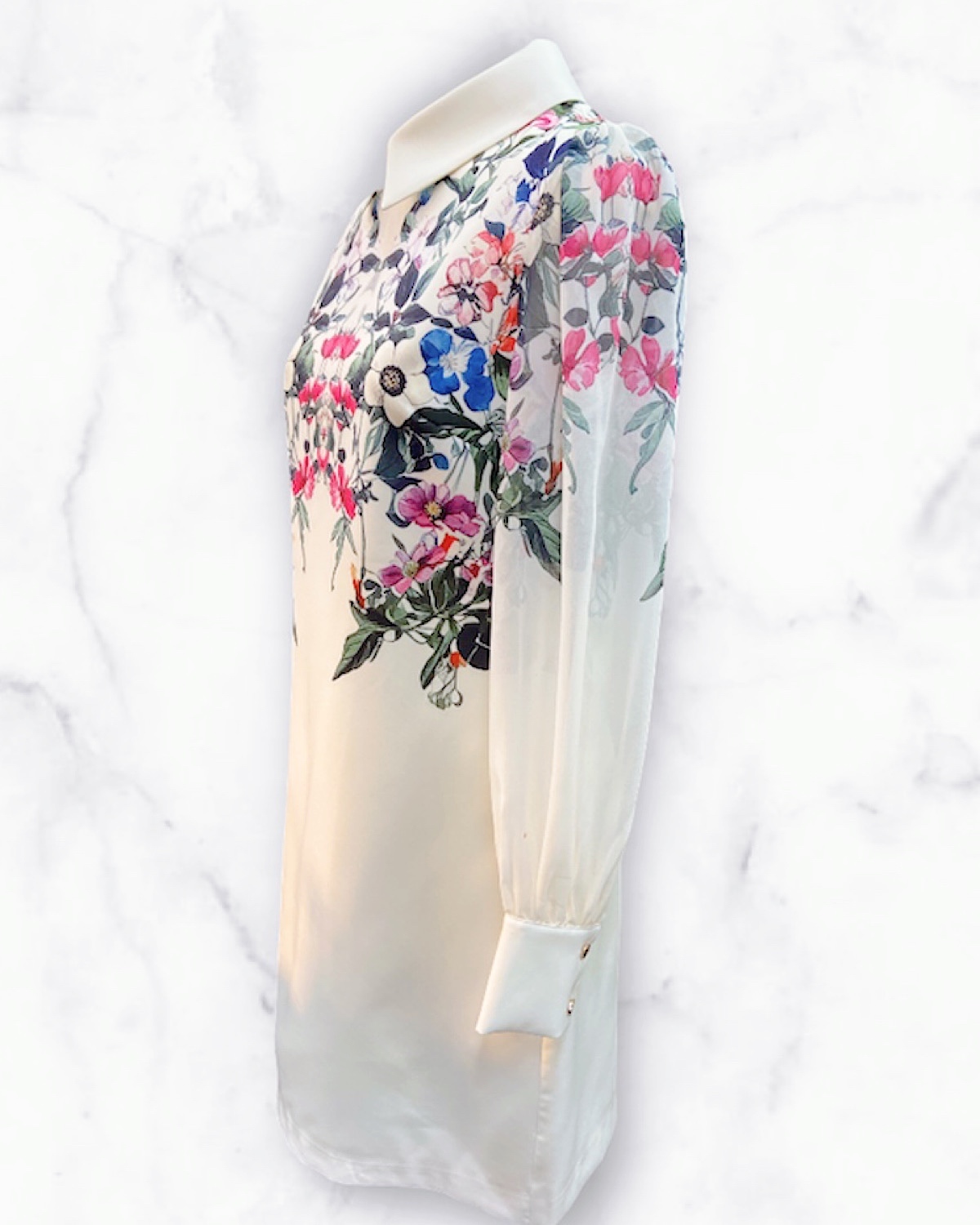 レトロフラワーボックスワンピース カラー: WHT, サイズ: S