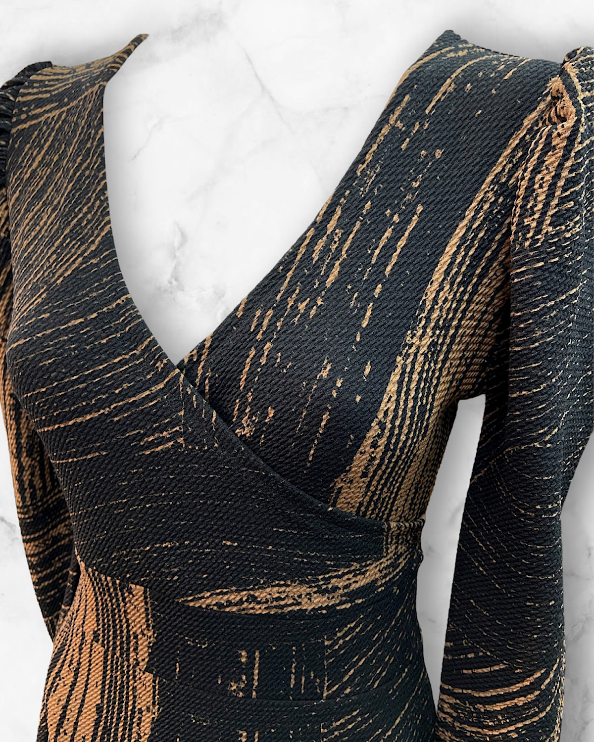 ブラウンマーブルストレッチタイトワンピース