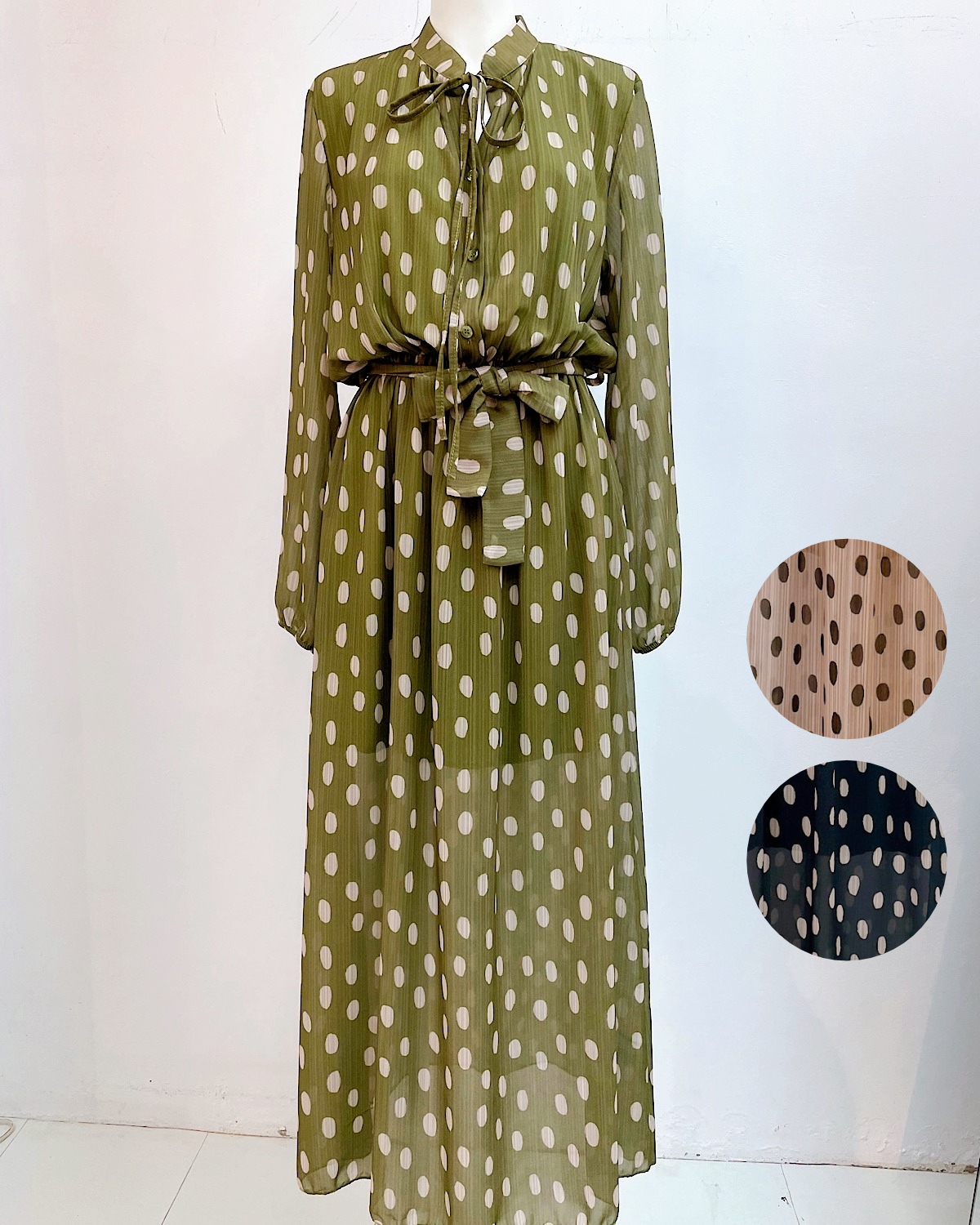 【イタリア】シフォンドットボウタイマキシワンピース