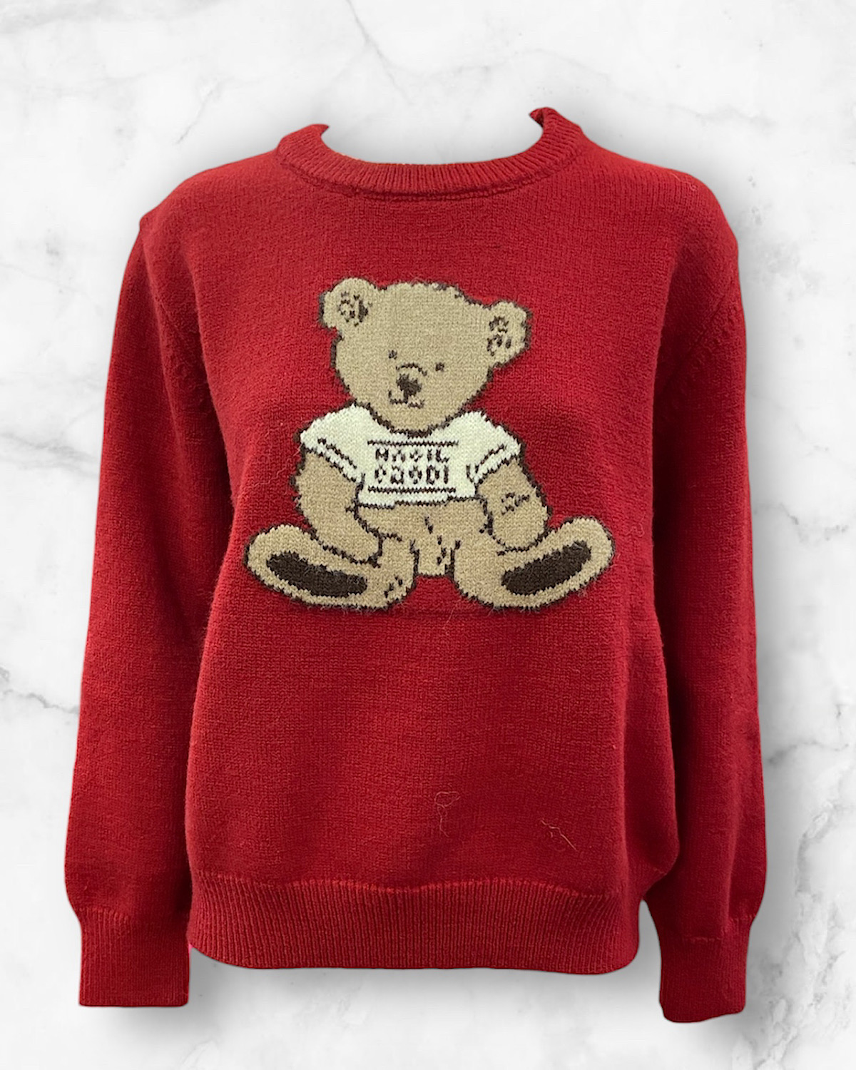 テディベアグラフィックニットセーター カラー: RED