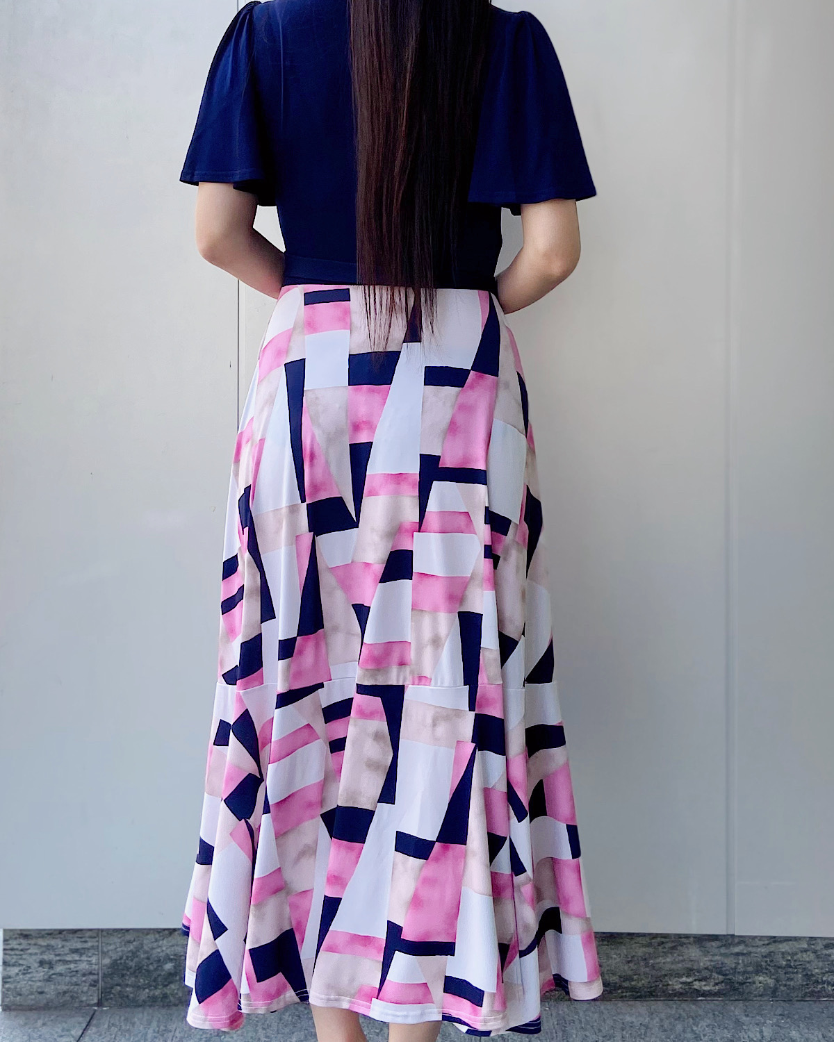 幾何学プリントカシュクールストレッチワンピース