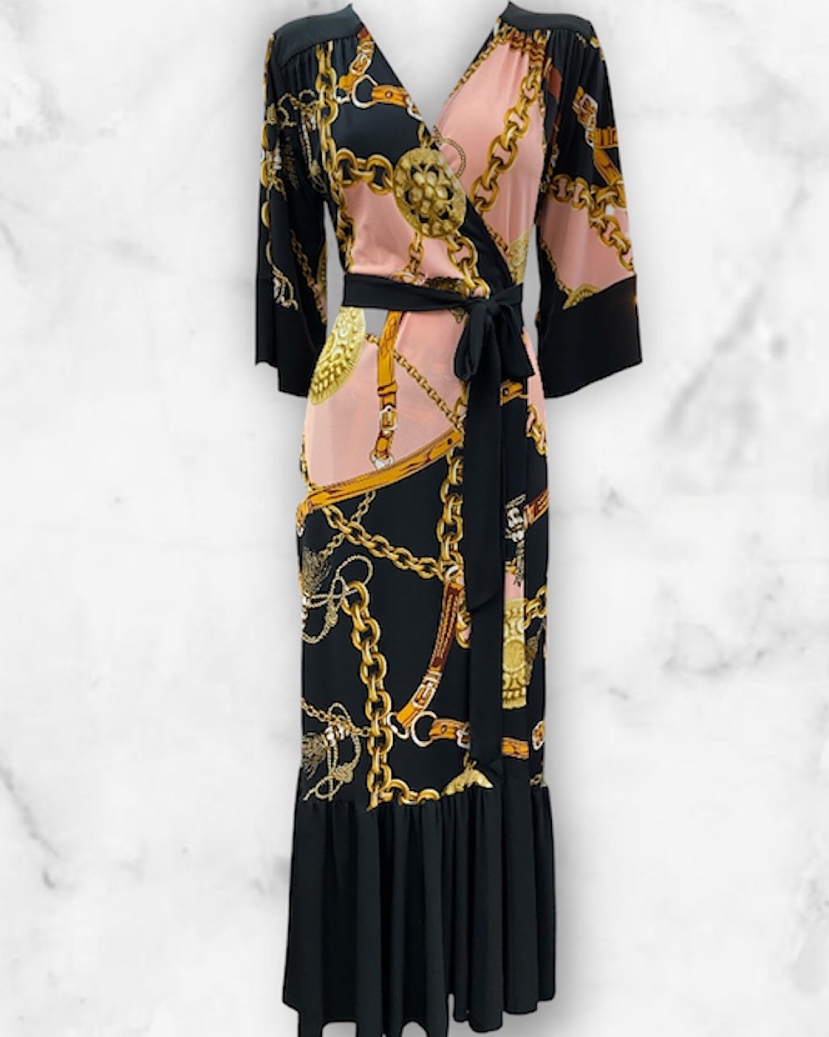 チェーンプリントストレッチワンピース