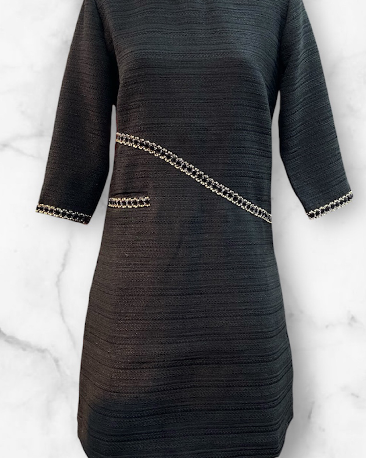 斜めラインブラックツィードワンピース
