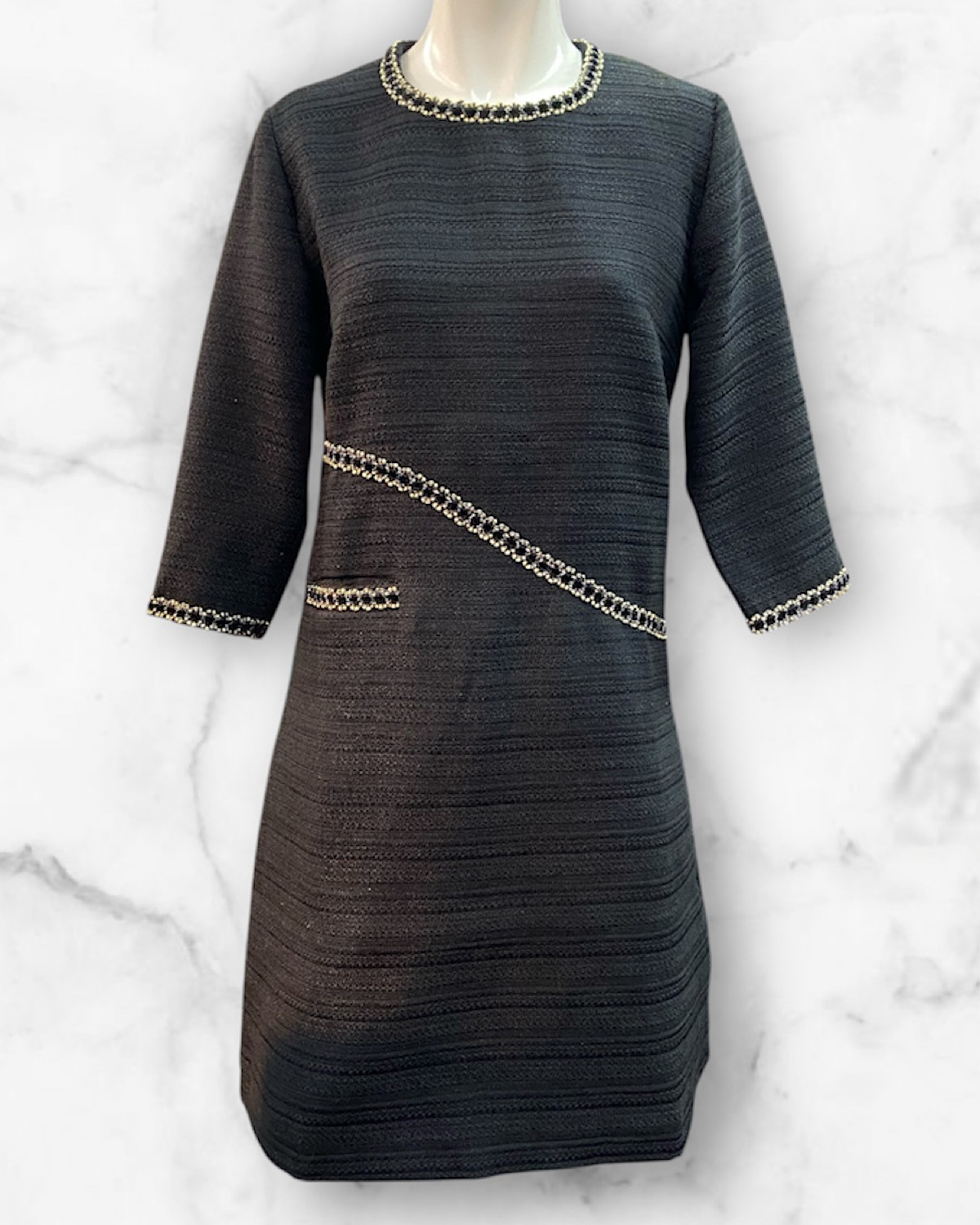 斜めラインブラックツィードワンピース