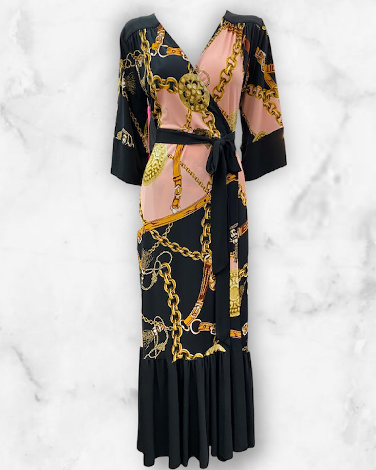 チェーンプリントストレッチワンピース