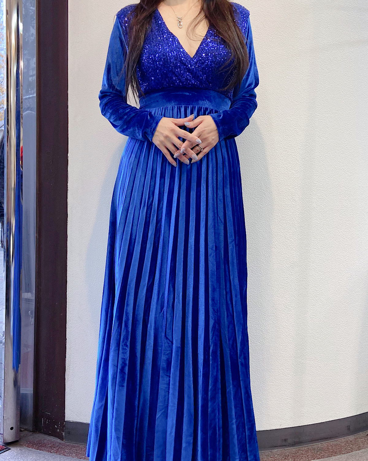 イタリア　ベロアスパンプリーツドレス カラー: GRN