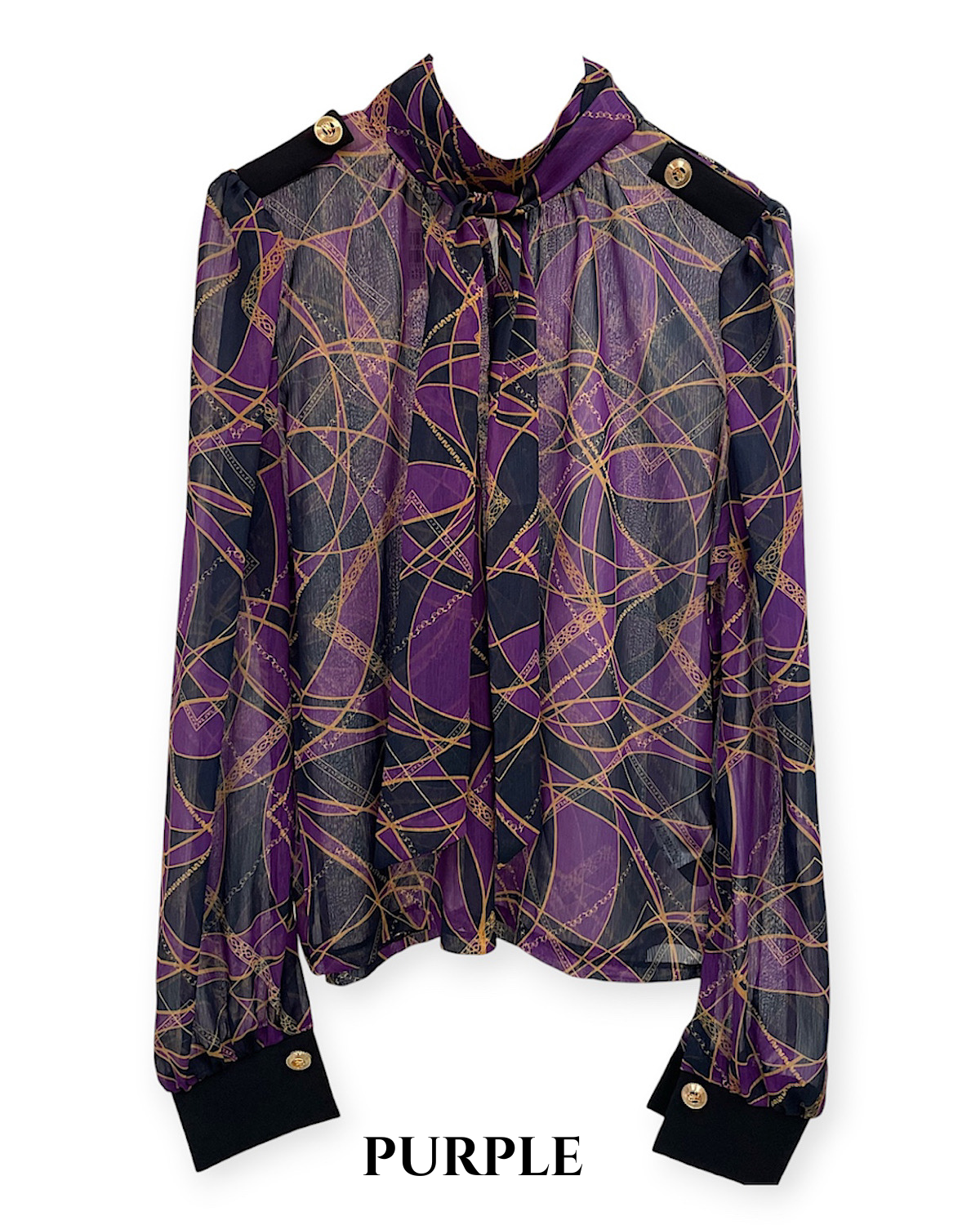 レトロサークルプリントボウタイブラウス カラー: WHT