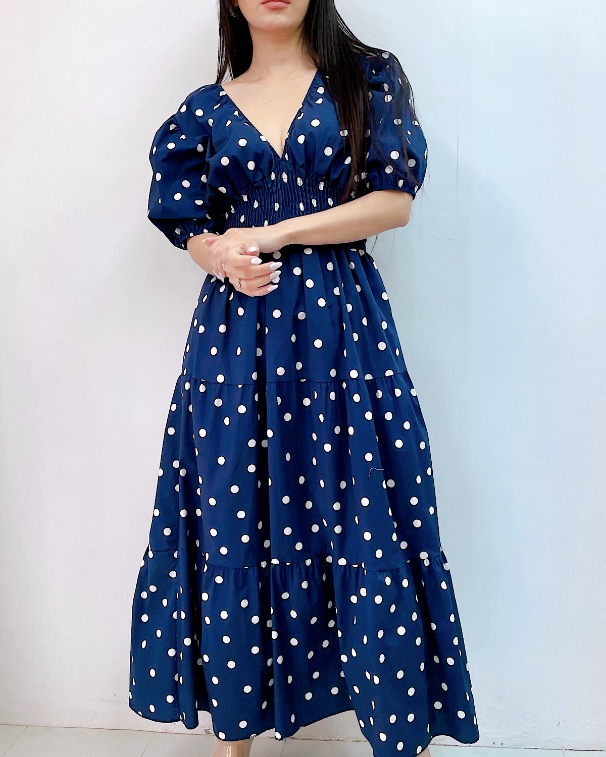 イタリア　コットンシャーリングティアードワンピース カラー: NVY