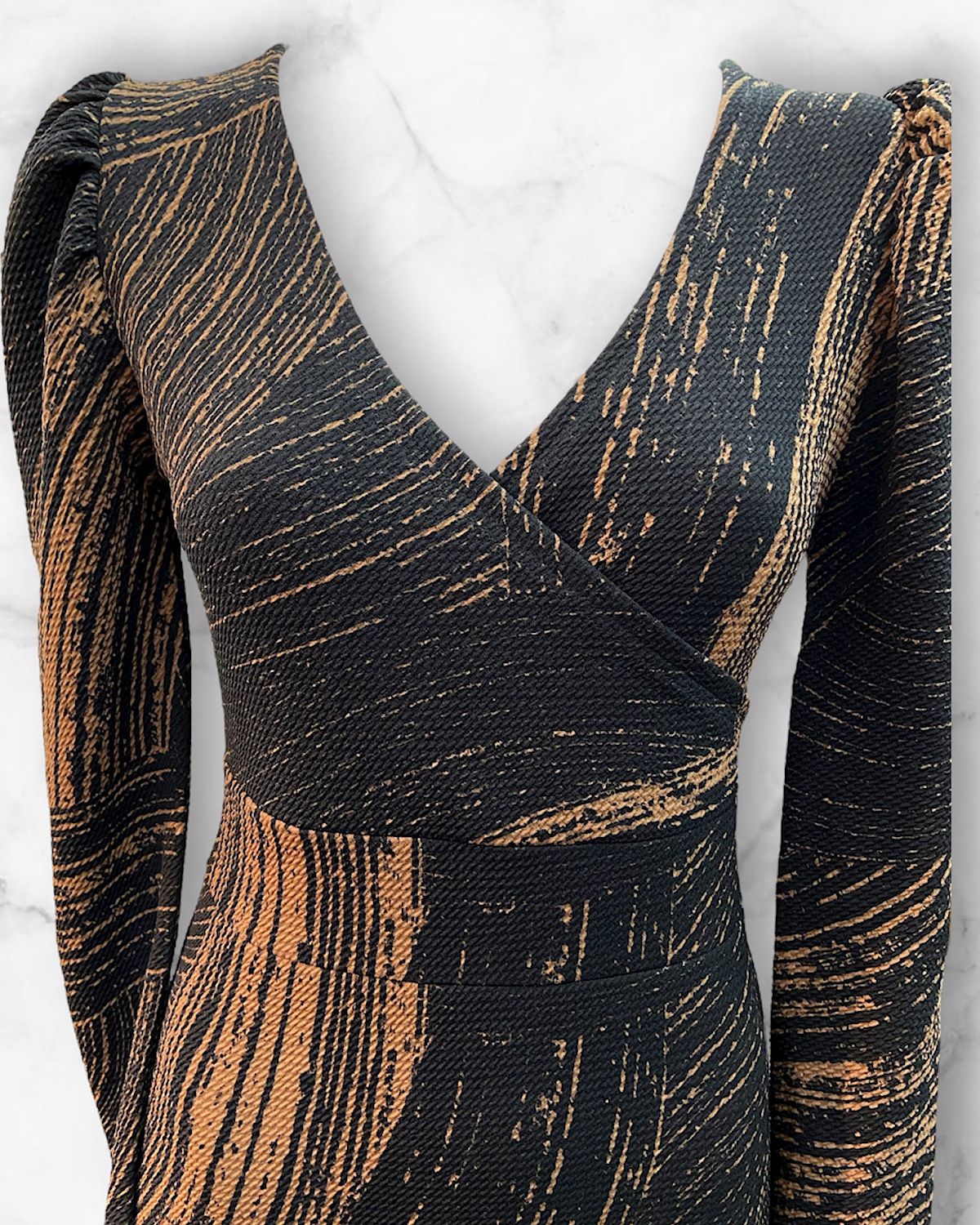 ブラウンマーブルストレッチタイトワンピース