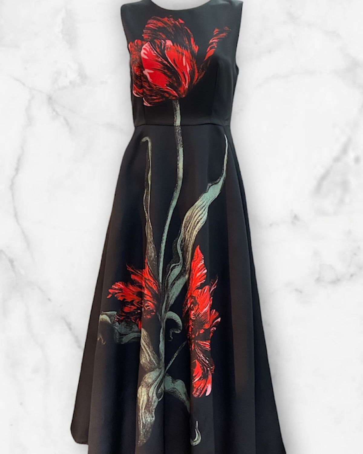 大輪レッドフラワーフレアワンピース