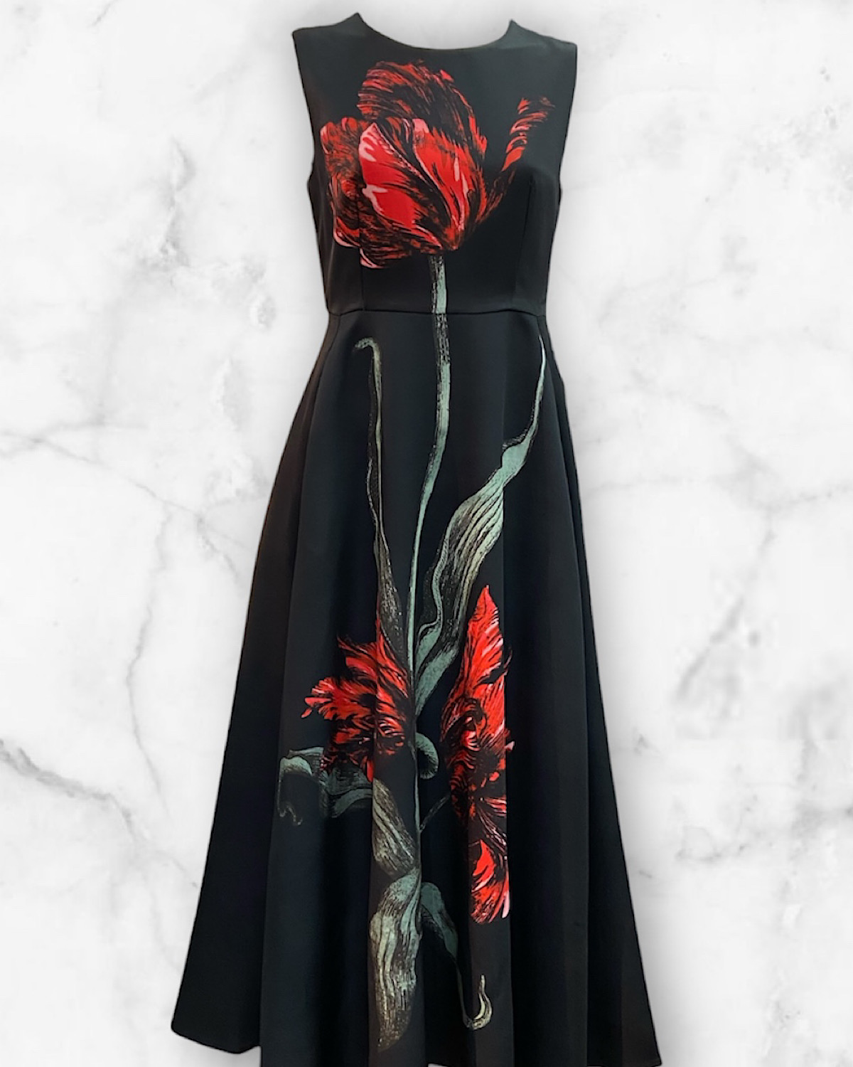 大輪レッドフラワーフレアワンピース