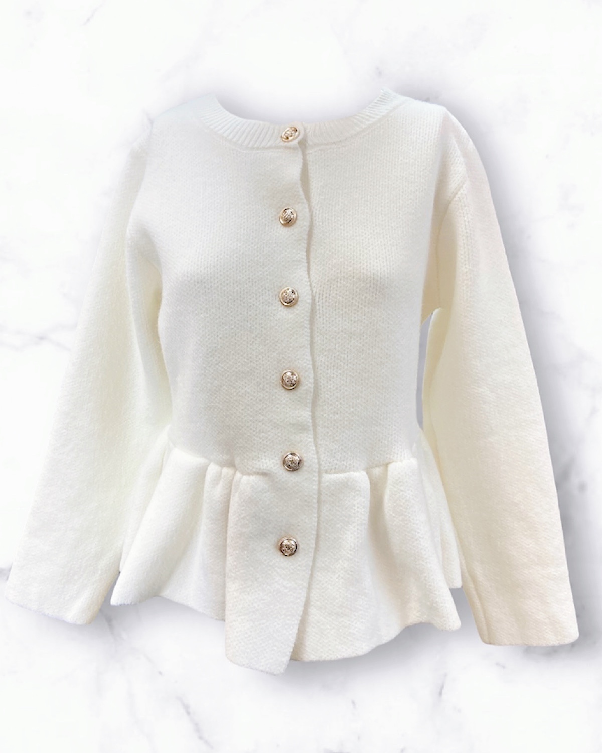 ゴールドボタンペプラムニットカーディガン