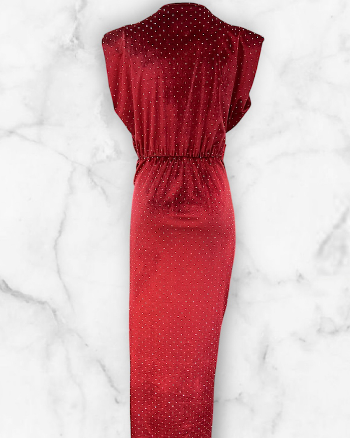 イタリア　ラインストーンベロアタイトワンピース カラー: RED